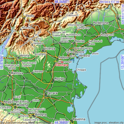 Topographic map of Saonara