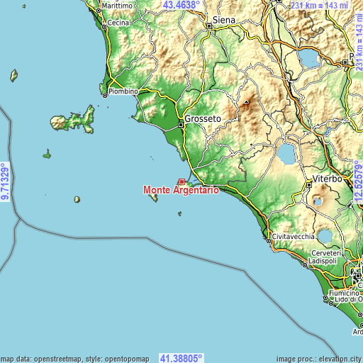 Topographic map of Monte Argentario