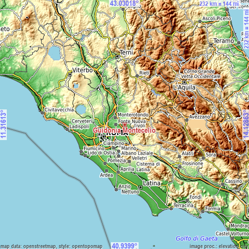 Topographic map of Guidonia Montecelio