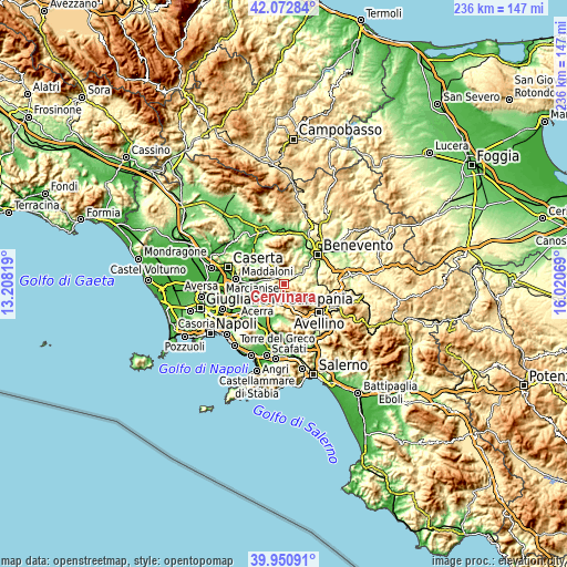 Topographic map of Cervinara