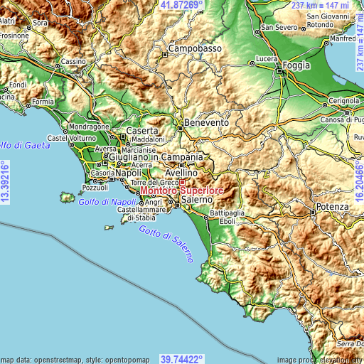 Topographic map of Montoro Superiore