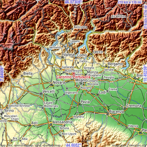 Topographic map of Caronno Pertusella
