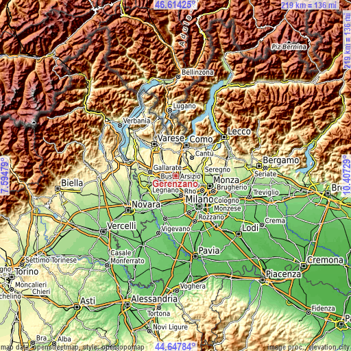 Topographic map of Gerenzano
