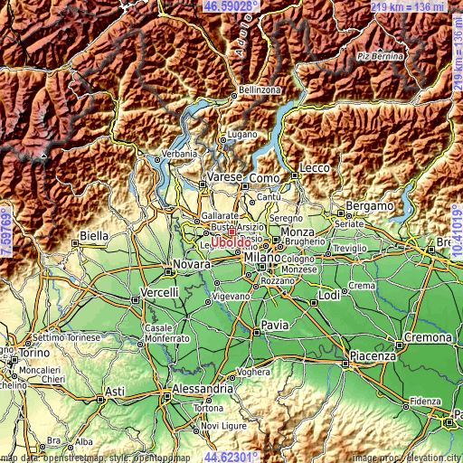 Topographic map of Uboldo