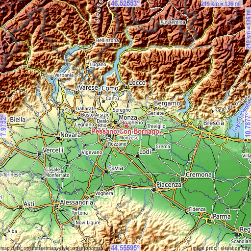 Topographic map of Pessano Con Bornago