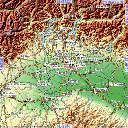 Topographic map of Settimo Milanese