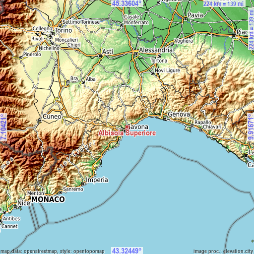 Topographic map of Albisola Superiore