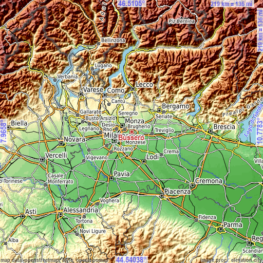 Topographic map of Bussero