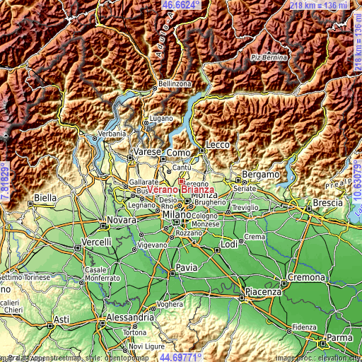 Topographic map of Verano Brianza