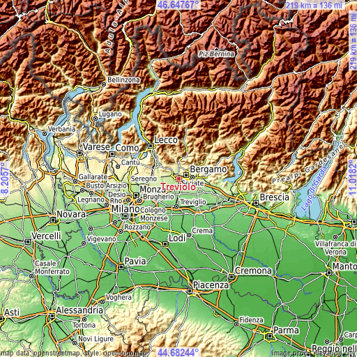 Topographic map of Treviolo