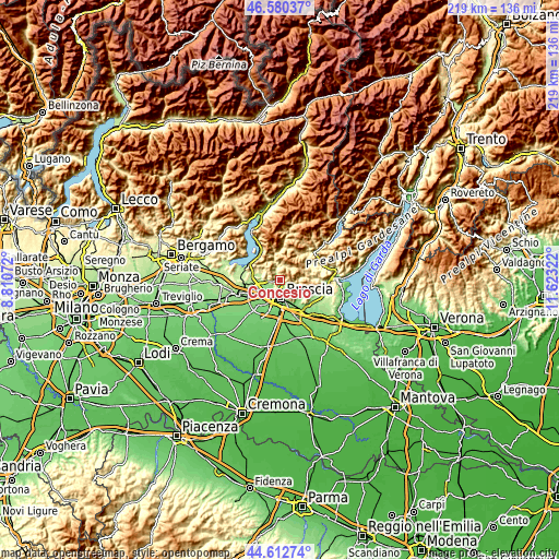 Topographic map of Concesio