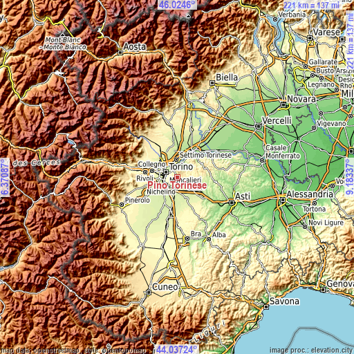 Topographic map of Pino Torinese