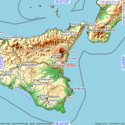 Topographic map of Tremestieri Etneo
