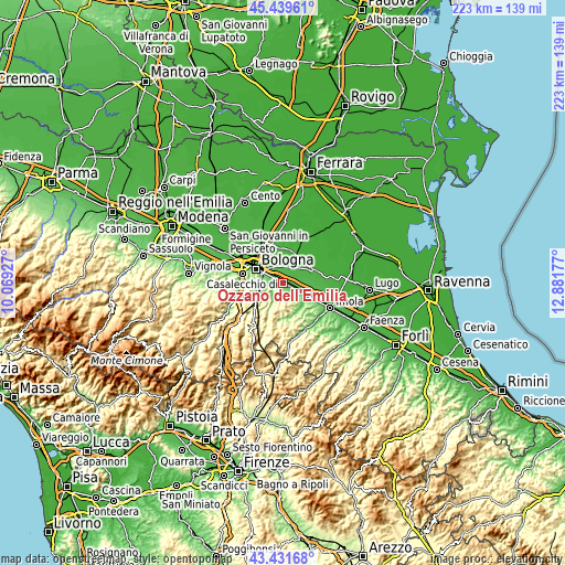Topographic map of Ozzano dell'Emilia