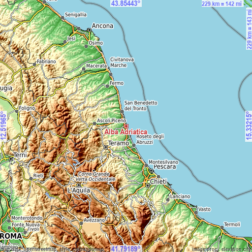 Topographic map of Alba Adriatica