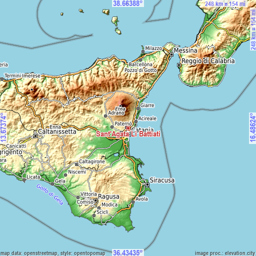 Topographic map of Sant'Agata Li Battiati