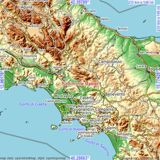 Topographic map of Piedimonte Matese