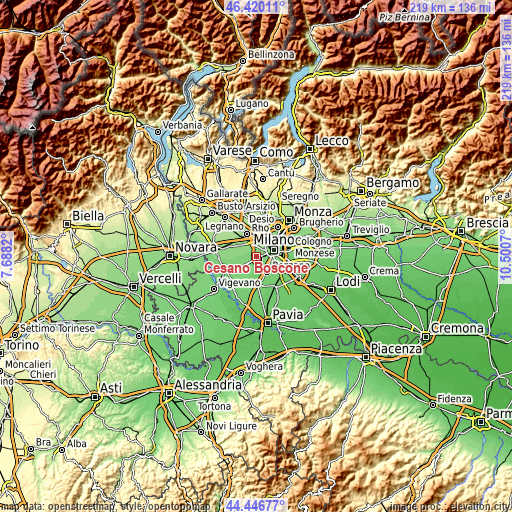 Topographic map of Cesano Boscone