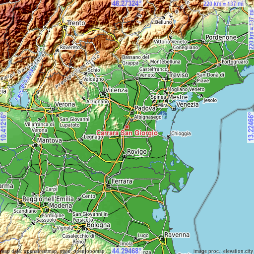 Topographic map of Carrara San Giorgio