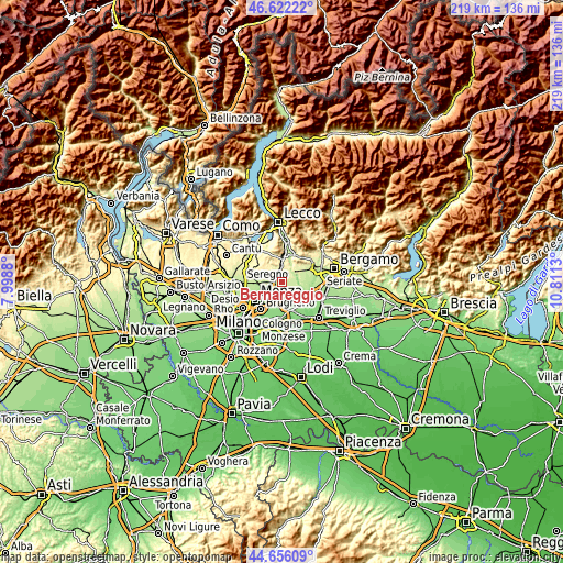 Topographic map of Bernareggio