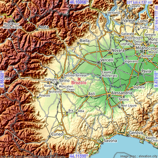 Topographic map of Brozolo