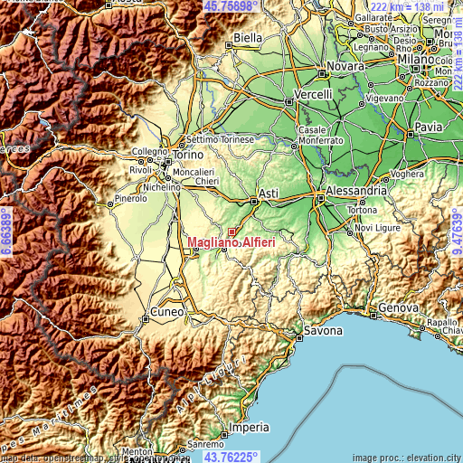 Topographic map of Magliano Alfieri