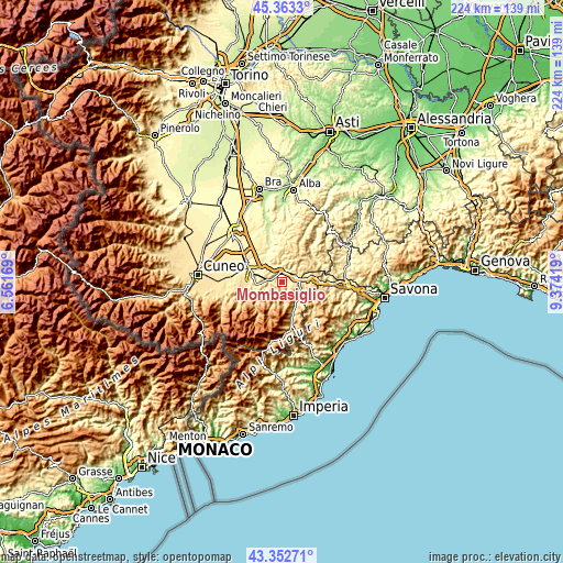 Topographic map of Mombasiglio