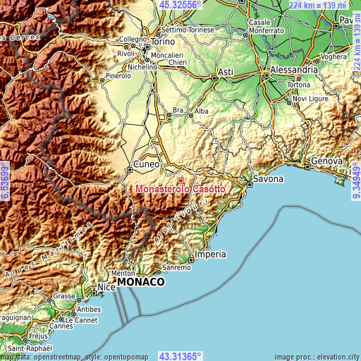 Topographic map of Monasterolo Casotto