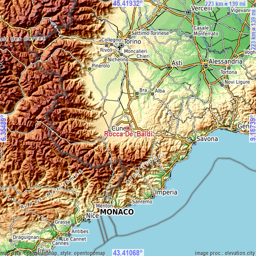 Topographic map of Rocca De' Baldi