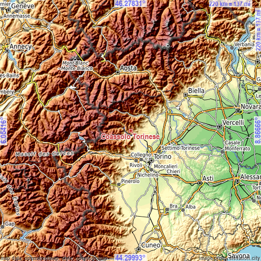 Topographic map of Coassolo Torinese