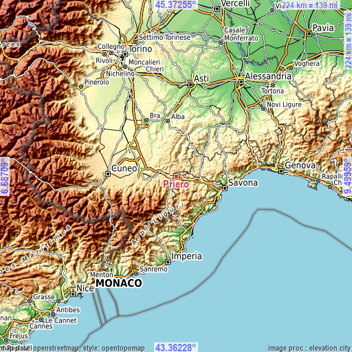 Topographic map of Priero