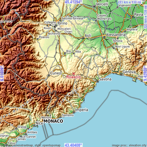 Topographic map of Roascio