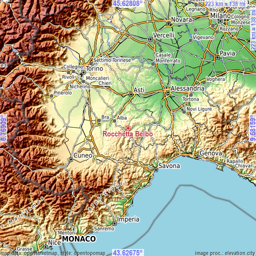 Topographic map of Rocchetta Belbo