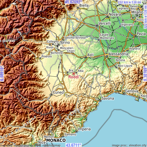 Topographic map of Roddi