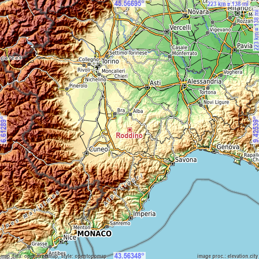 Topographic map of Roddino