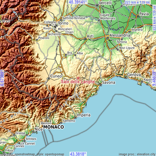 Topographic map of Sale delle Langhe