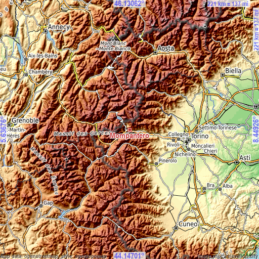 Topographic map of Mompantero