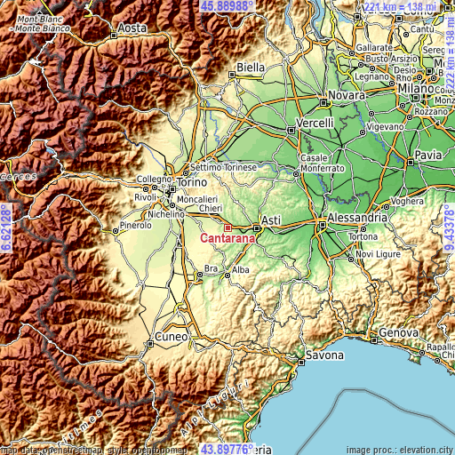 Topographic map of Cantarana