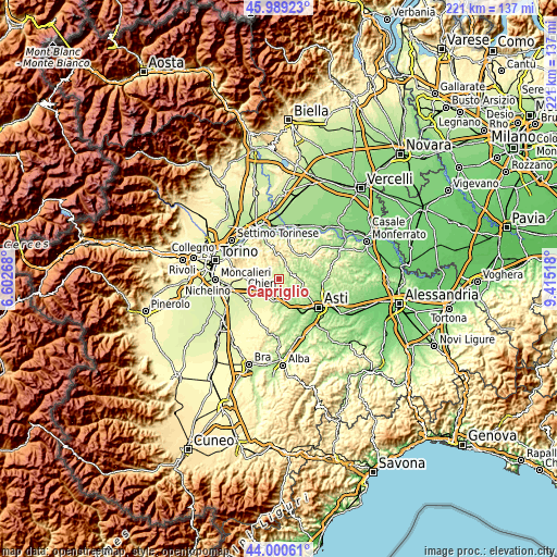 Topographic map of Capriglio