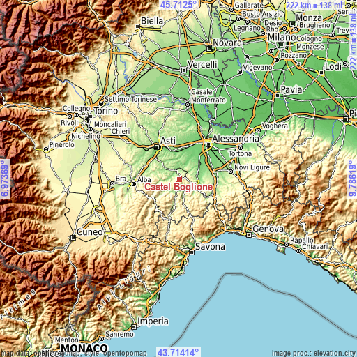 Topographic map of Castel Boglione