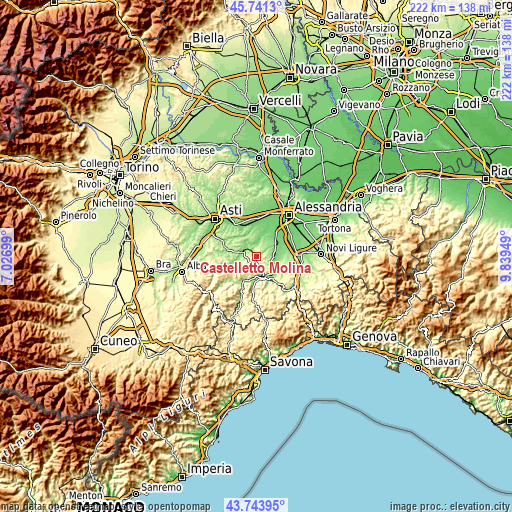 Topographic map of Castelletto Molina