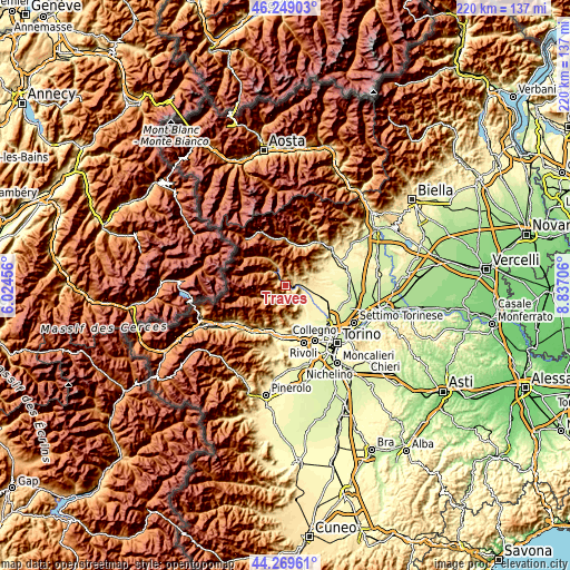 Topographic map of Traves