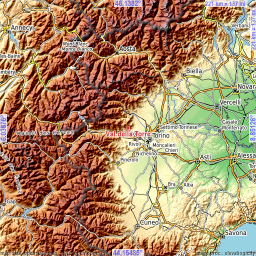 Topographic map of Val della Torre