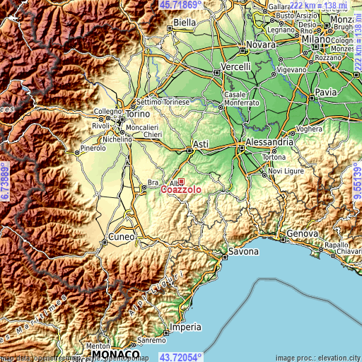 Topographic map of Coazzolo