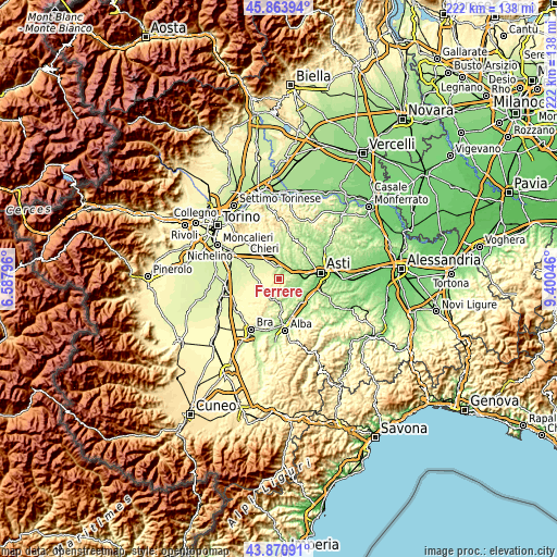 Topographic map of Ferrere