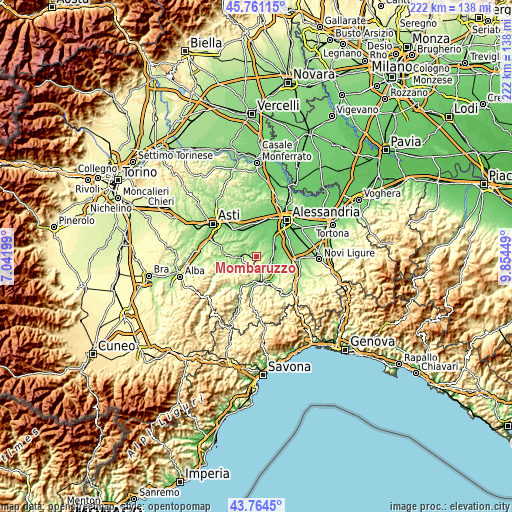 Topographic map of Mombaruzzo