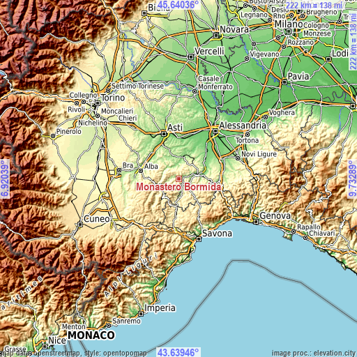 Topographic map of Monastero Bormida