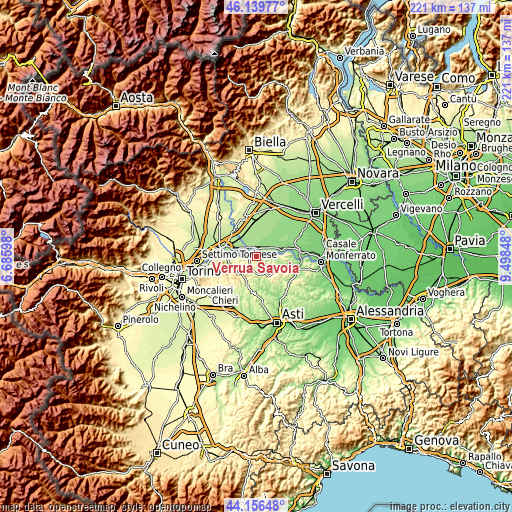 Topographic map of Verrua Savoia