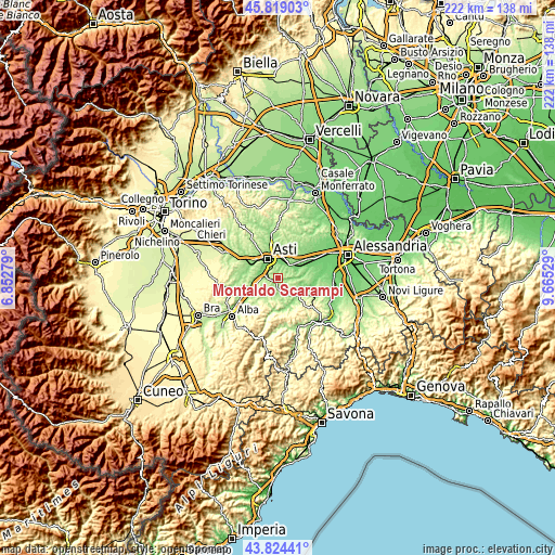 Topographic map of Montaldo Scarampi