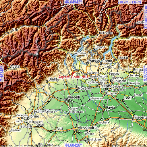 Topographic map of Agrate Conturbia